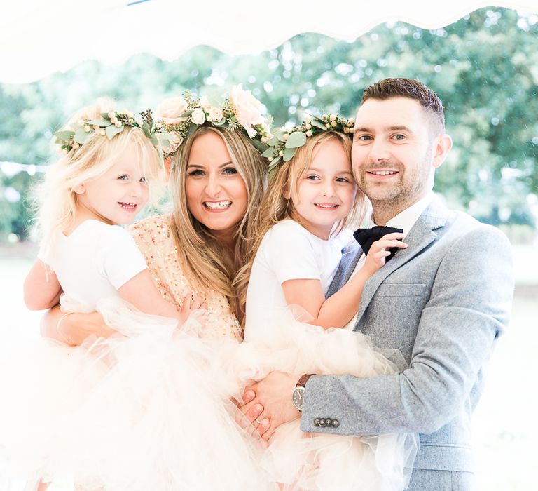 Flower Girls in Tulle Skirts | Bridesmaid in Peach Sequin ASOS Dresses | Sung Blue Photography | ROOST Film Co.