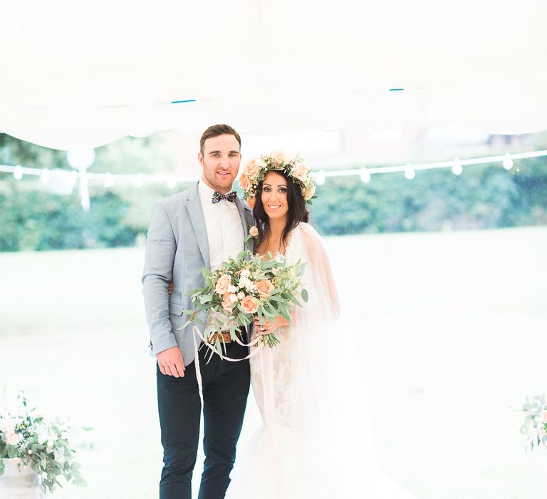 Bride in Lace & Tulle Pronovias Gown | Groom in Zara Blazer & Topman Trousers | Sung Blue Photography | ROOST Film Co.