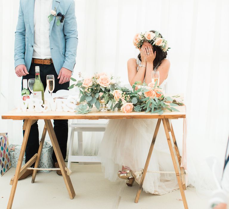 Sweetheart Table | Bride in Lace & Tulle Pronovias Gown | Groom in Zara Blazer & Topman Trousers | Sung Blue Photography | ROOST Film Co.