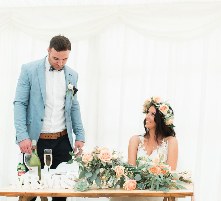 Sweetheart Table | Bride in Lace & Tulle Pronovias Gown | Groom in Zara Blazer & Topman Trousers | Sung Blue Photography | ROOST Film Co.