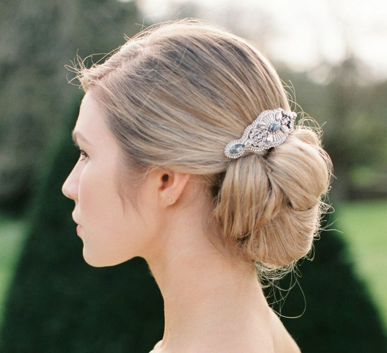 Bridal Up do with Headpiece | Bowtie & Belle Photography | Carmencita Film Lab | Baxter and Ted Films