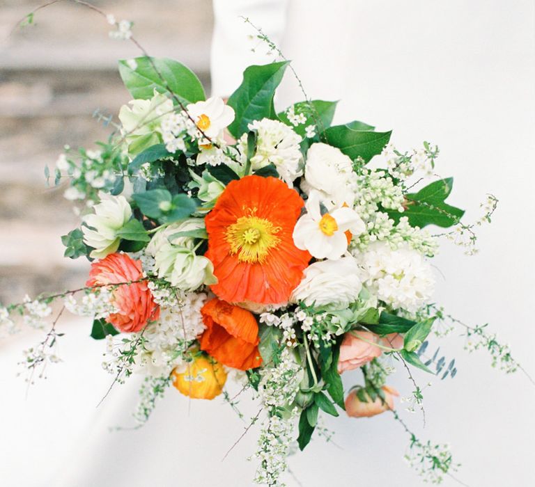 Orange Wedding Bouquet | Elegant Wedding Inspiration at Cornwell Manor with Floral Design by Bramble and Wild | Bowtie & Belle Photography | Carmencita Film Lab | Baxter and Ted Films