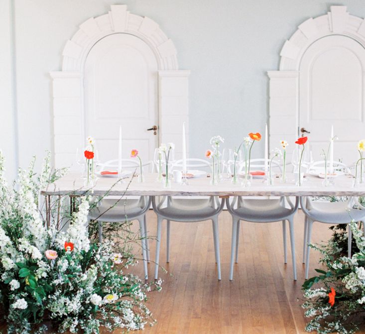 Table Scape | Elegant Wedding Inspiration at Cornwell Manor with Floral Design by Bramble and Wild | Bowtie & Belle Photography | Carmencita Film Lab | Baxter and Ted Films