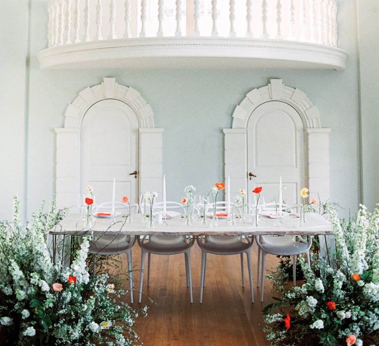 Table Scape | Elegant Wedding Inspiration at Cornwell Manor with Floral Design by Bramble and Wild | Bowtie & Belle Photography | Carmencita Film Lab | Baxter and Ted Films