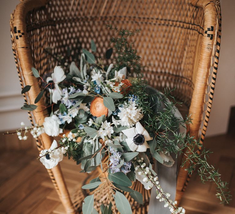 Wedding Bouquet With Peach Tones And White Anemones