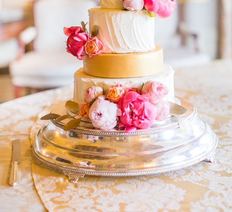 Pink and Gold Wedding Cake