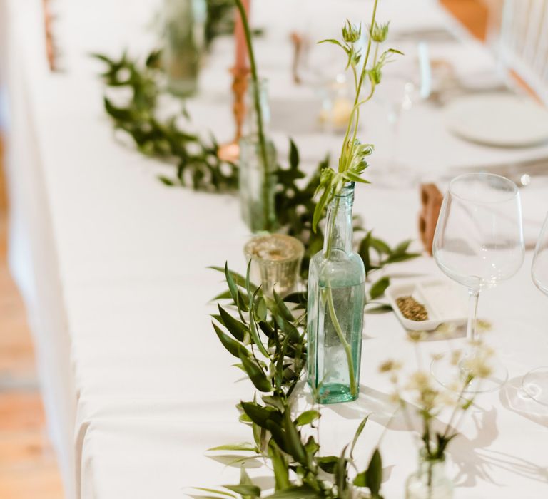 Blush Taper Candles & Greenery | Outdoor Ceremony & Rustic Barn Reception at Pennard House Somerset | John Barwood Photography