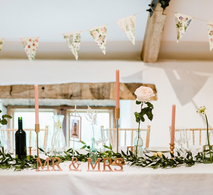 Top Table Wedding Decor | Outdoor Ceremony & Rustic Barn Reception at Pennard House Somerset | John Barwood Photography