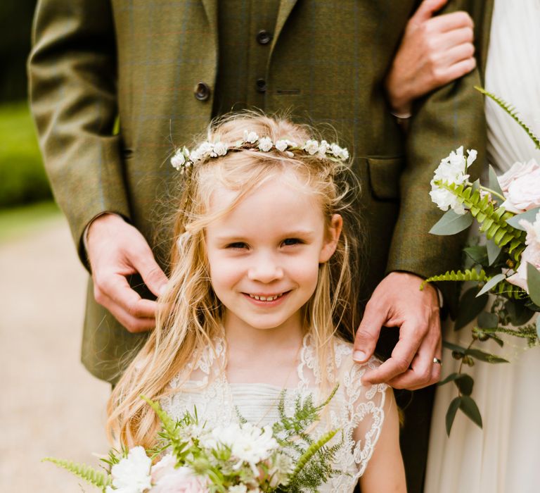 Flower Girl in Ivory Monsoon Dress | Outdoor Ceremony & Rustic Barn Reception at Pennard House Somerset | John Barwood Photography