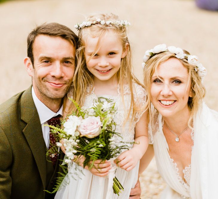 Family Portrait | Bride in Jenny Packham Gown | Groom in Hugo Morris Tweed Suit | Outdoor Ceremony & Rustic Barn Reception at Pennard House Somerset | John Barwood Photography