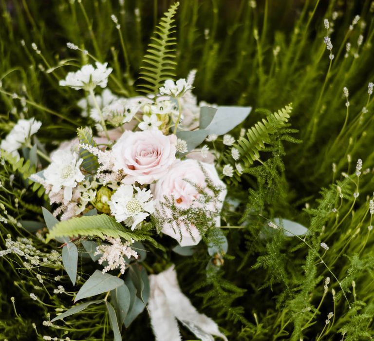 Romantic Bridal Bouquet with Ribbon | Outdoor Ceremony & Rustic Barn Reception at Pennard House Somerset | John Barwood Photography