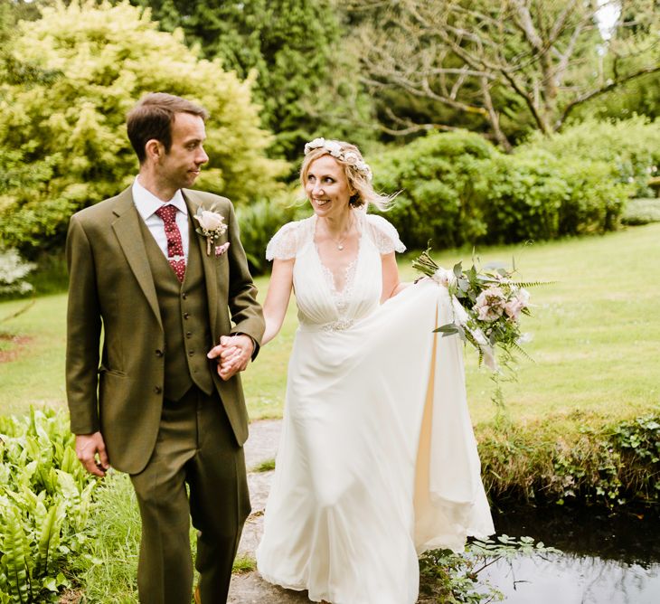 Bride in Jenny Packham Gown | Groom in Hugo Morris Tweed Suit | Outdoor Ceremony & Rustic Barn Reception at Pennard House Somerset | John Barwood Photography