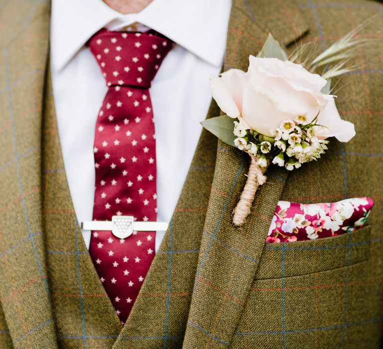 Groom in Hugo Morris Tweed Suit | Outdoor Ceremony & Rustic Barn Reception at Pennard House Somerset | John Barwood Photography