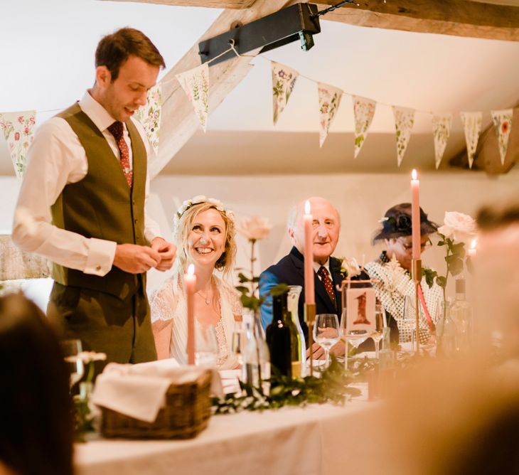 Speeches | Bride in Jenny Packham Gown | Groom in Hugo Morris Tweed Suit | Outdoor Ceremony & Rustic Barn Reception at Pennard House Somerset | John Barwood Photography