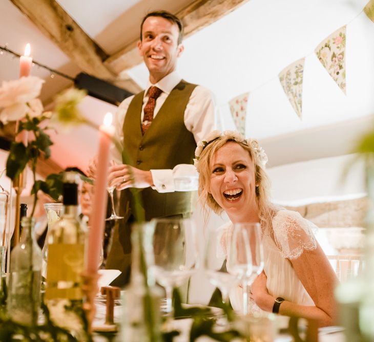 Speeches | Bride in Jenny Packham Gown | Groom in Hugo Morris Tweed Suit | Outdoor Ceremony & Rustic Barn Reception at Pennard House Somerset | John Barwood Photography