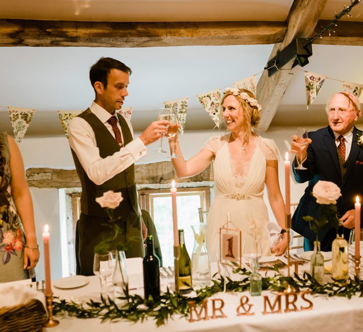 Speeches | Bride in Jenny Packham Gown | Groom in Hugo Morris Tweed Suit | Outdoor Ceremony & Rustic Barn Reception at Pennard House Somerset | John Barwood Photography