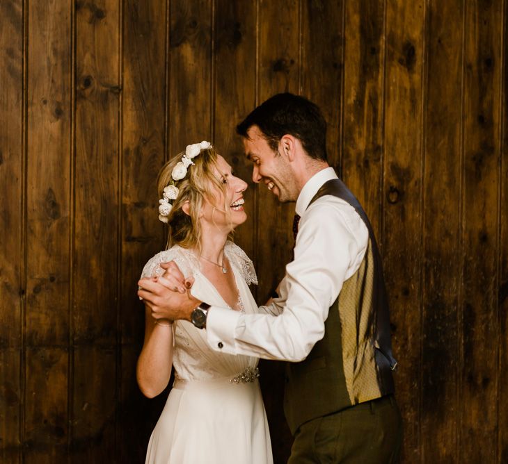 First Dance | Bride in Jenny Packham Gown | Groom in Hugo Morris Tweed Suit | Outdoor Ceremony & Rustic Barn Reception at Pennard House Somerset | John Barwood Photography