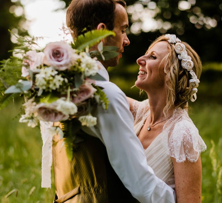 Bride in Jenny Packham Gown | Groom in Hugo Morris Tweed Suit | Outdoor Ceremony & Rustic Barn Reception at Pennard House Somerset | John Barwood Photography