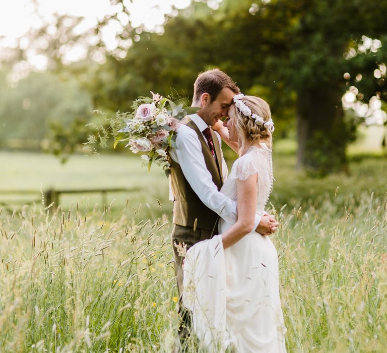 Bride in Jenny Packham Gown | Groom in Hugo Morris Tweed Suit | Outdoor Ceremony & Rustic Barn Reception at Pennard House Somerset | John Barwood Photography