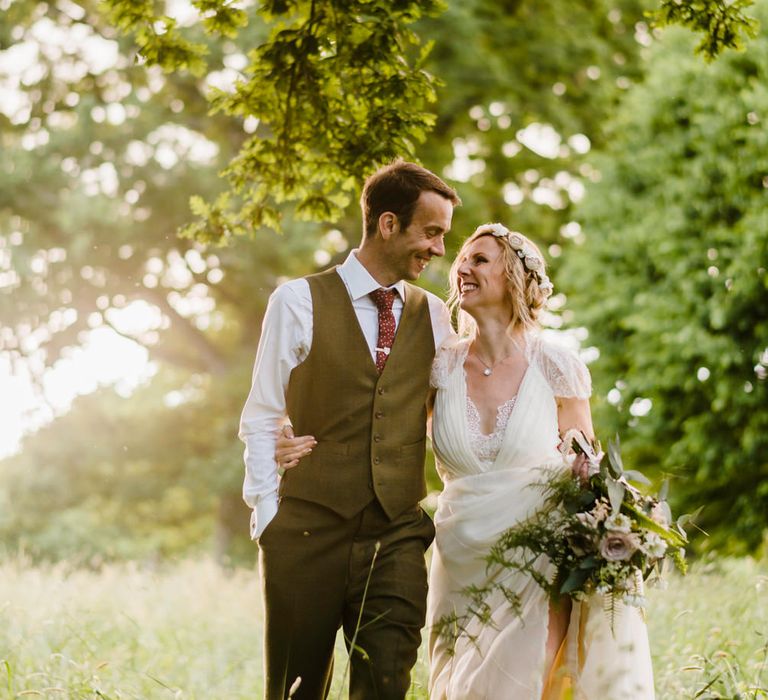 Bride in Jenny Packham Gown | Groom in Hugo Morris Tweed Suit | Outdoor Ceremony & Rustic Barn Reception at Pennard House Somerset | John Barwood Photography