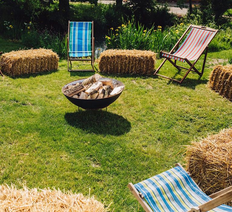 Fire Pit Seating Area | DIY At Home Marquee Wedding | J S Coates Wedding Photography