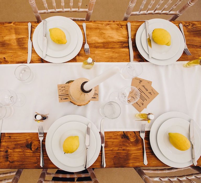 Table Scape with Lemons | DIY At Home Marquee Wedding | J S Coates Wedding Photography