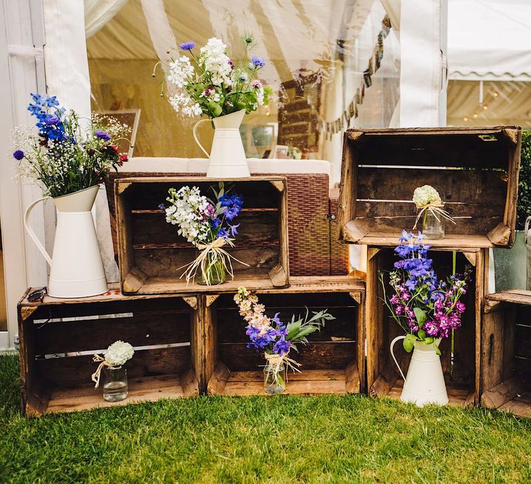 Wooden Crate Wedding Decor | DIY At Home Marquee Wedding | J S Coates Wedding Photography