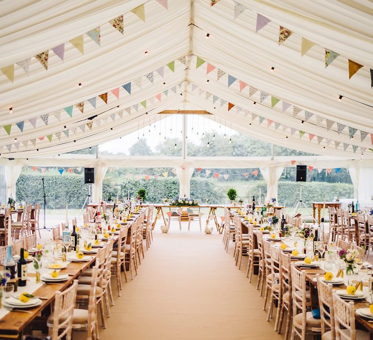 Bunting Decor | DIY At Home Marquee Wedding | J S Coates Wedding Photography