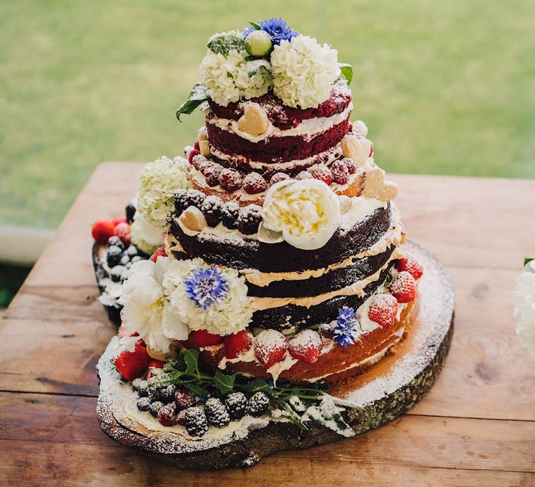 Homemade Naked Cake With Fruit | DIY At Home Marquee Wedding | J S Coates Wedding Photography