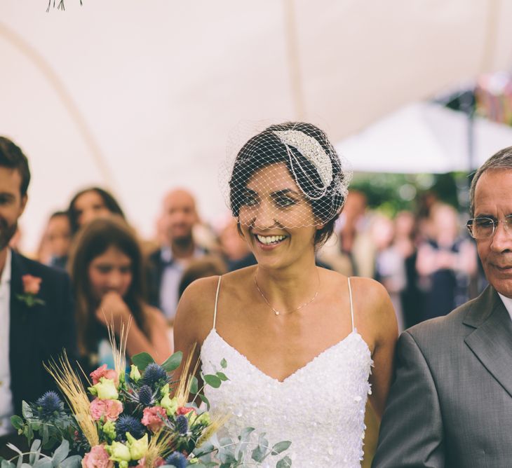 Garden Wedding With Stretch Tent With Bride In Karen Willis Holmes Sequinned Gown & Images and Film From Wagtail Productions