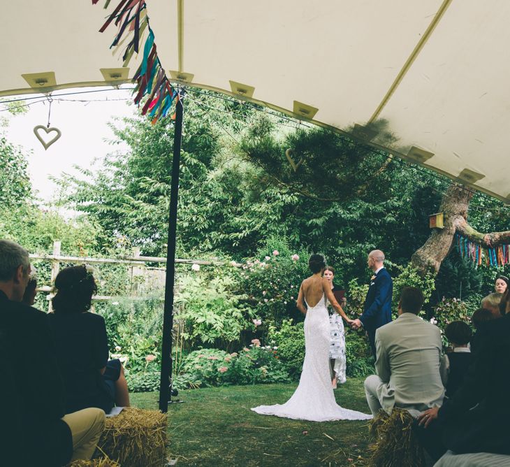 Garden Wedding With Stretch Tent With Bride In Karen Willis Holmes Sequinned Gown & Images and Film From Wagtail Productions