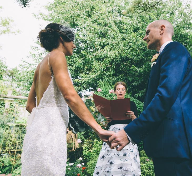 Garden Wedding With Stretch Tent With Bride In Karen Willis Holmes Sequinned Gown & Images and Film From Wagtail Productions