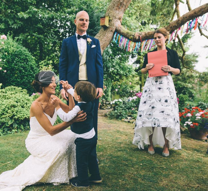 Garden Wedding With Stretch Tent With Bride In Karen Willis Holmes Sequinned Gown & Images and Film From Wagtail Productions