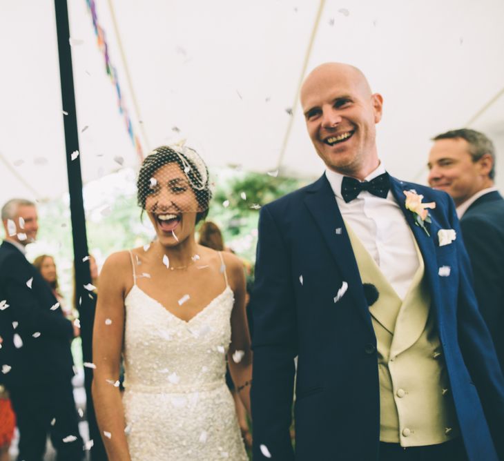 Garden Wedding With Stretch Tent With Bride In Karen Willis Holmes Sequinned Gown & Images and Film From Wagtail Productions