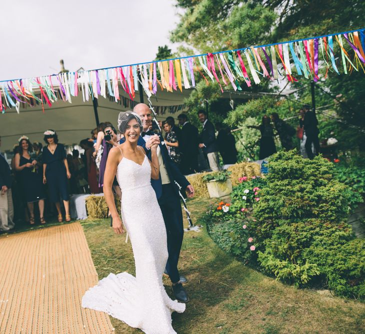 Garden Wedding With Stretch Tent With Bride In Karen Willis Holmes Sequinned Gown & Images and Film From Wagtail Productions