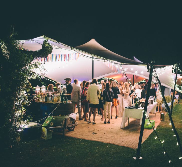 Garden Wedding With Stretch Tent With Bride In Karen Willis Holmes Sequinned Gown & Images and Film From Wagtail Productions