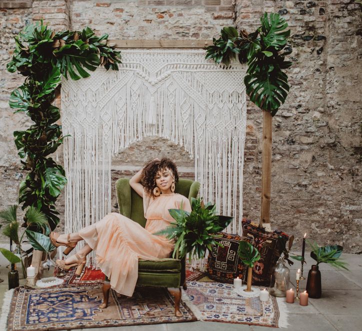 Tropical Brights Meets Seventies Macramé Inspiration Styled by Fringe & Fray | Greenery Floral | Macramé Wall Hangings | Boho Chic | Camilla Andrea Photography