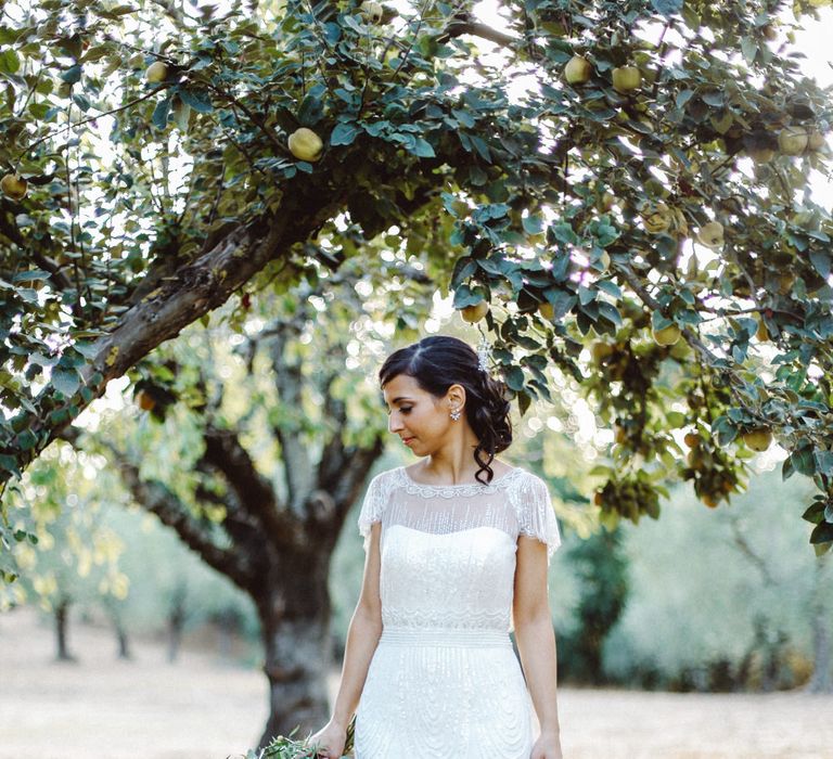 Bride in Jenny Packham Dolly Bridal Gown | Tropical Green & Fuchsia Pink Outdoor Wedding at Castellina de Miremont, Italy Planned & Styled by Come le Ciliegie Wedding & Events | Images by Effeanfotografie | Film by Headshot Weddings