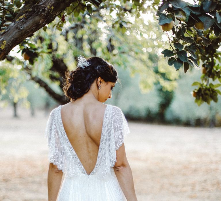 Bride in Jenny Packham Dolly Bridal Gown | Tropical Green & Fuchsia Pink Outdoor Wedding at Castellina de Miremont, Italy Planned & Styled by Come le Ciliegie Wedding & Events | Images by Effeanfotografie | Film by Headshot Weddings