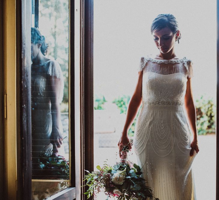 Bride in Jenny Packham Dolly Bridal Gown | Tropical Green & Fuchsia Pink Outdoor Wedding at Castellina de Miremont, Italy Planned & Styled by Come le Ciliegie Wedding & Events | Images by Effeanfotografie | Film by Headshot Weddings