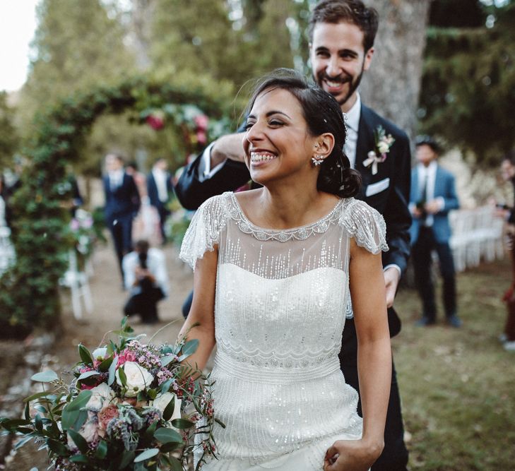 Outdoor Wedding Ceremony | Bride in Jenny Packham Dolly Bridal Gown | Tropical Green & Fuchsia Pink Wedding at Castellina de Miremont, Italy Planned & Styled by Come le Ciliegie Wedding & Events | Images by Effeanfotografie | Film by Headshot Weddings