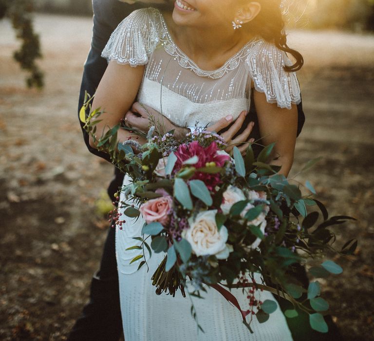 Bride in Jenny Packham Dolly Bridal Gown | Groom in Four Stroke Suit | Tropical Green & Fuchsia Pink Outdoor Wedding at Castellina de Miremont, Italy Planned & Styled by Come le Ciliegie Wedding & Events | Images by Effeanfotografie | Film by Headshot Weddings