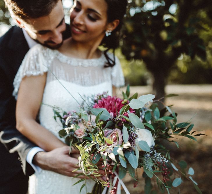 Bride in Jenny Packham Dolly Bridal Gown | Groom in Four Stroke Suit | Tropical Green & Fuchsia Pink Outdoor Wedding at Castellina de Miremont, Italy Planned & Styled by Come le Ciliegie Wedding & Events | Images by Effeanfotografie | Film by Headshot Weddings