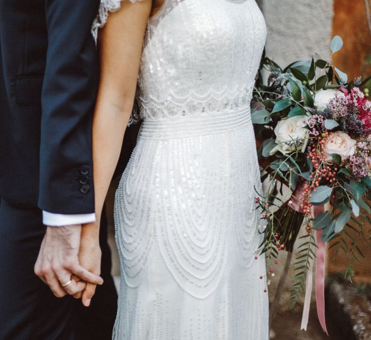 Bride in Jenny Packham Dolly Bridal Gown | Groom in Four Stroke Suit | Tropical Green & Fuchsia Pink Outdoor Wedding at Castellina de Miremont, Italy Planned & Styled by Come le Ciliegie Wedding & Events | Images by Effeanfotografie | Film by Headshot Weddings