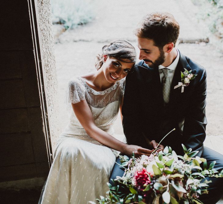 Bride in Jenny Packham Dolly Bridal Gown | Groom in Four Stroke Suit | Tropical Green & Fuchsia Pink Outdoor Wedding at Castellina de Miremont, Italy Planned & Styled by Come le Ciliegie Wedding & Events | Images by Effeanfotografie | Film by Headshot Weddings