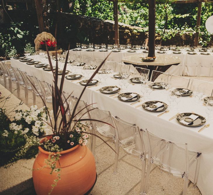 Elegant White Linen Dining Tables For Destination Wedding