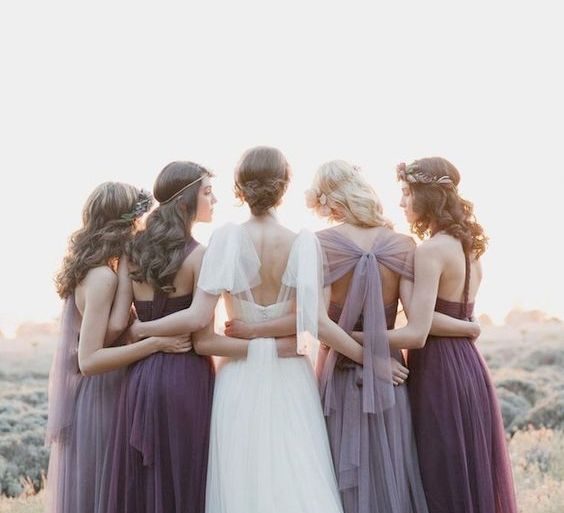 Dusky Pink & Purple Mismatched Bridesmaids Dresses