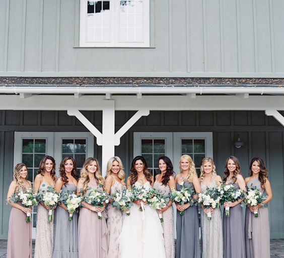 Dusky Pink & Purple Mismatched Bridesmaids Dresses