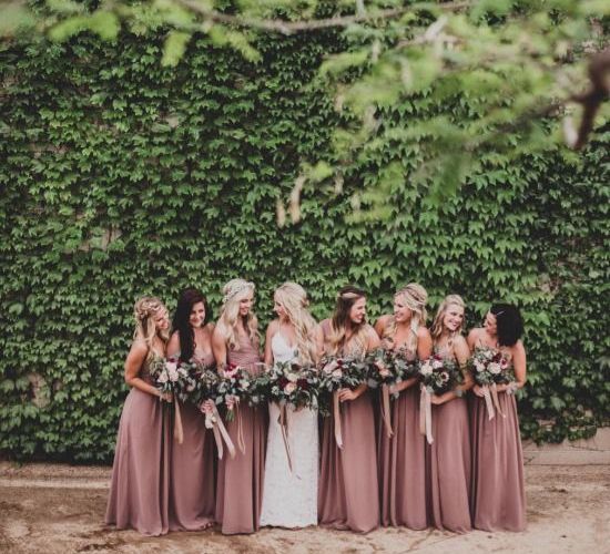 Dusky Pink & Purple Mismatched Bridesmaids Dresses