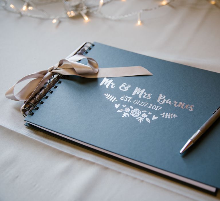 Elegant Wedding Guest Book With Gold Lettering